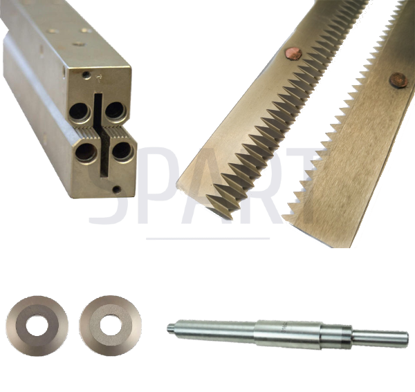 packaging machine special designed parts: cutting blades, sealing metal jaws, connecting bars and traverse shafts