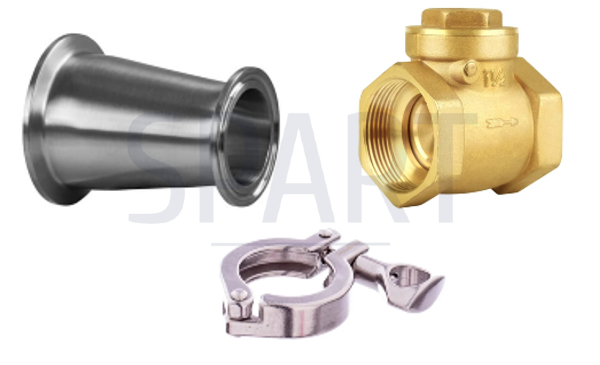 connectors and fasteners: valve, tri clamp reducer and tri clamp 